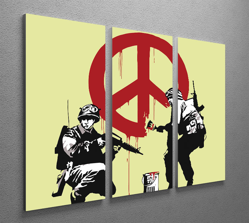 Banksy Soldiers Painting CND Sign Yellow 3 Split Panel Canvas Print - Canvas Art Rocks - 2