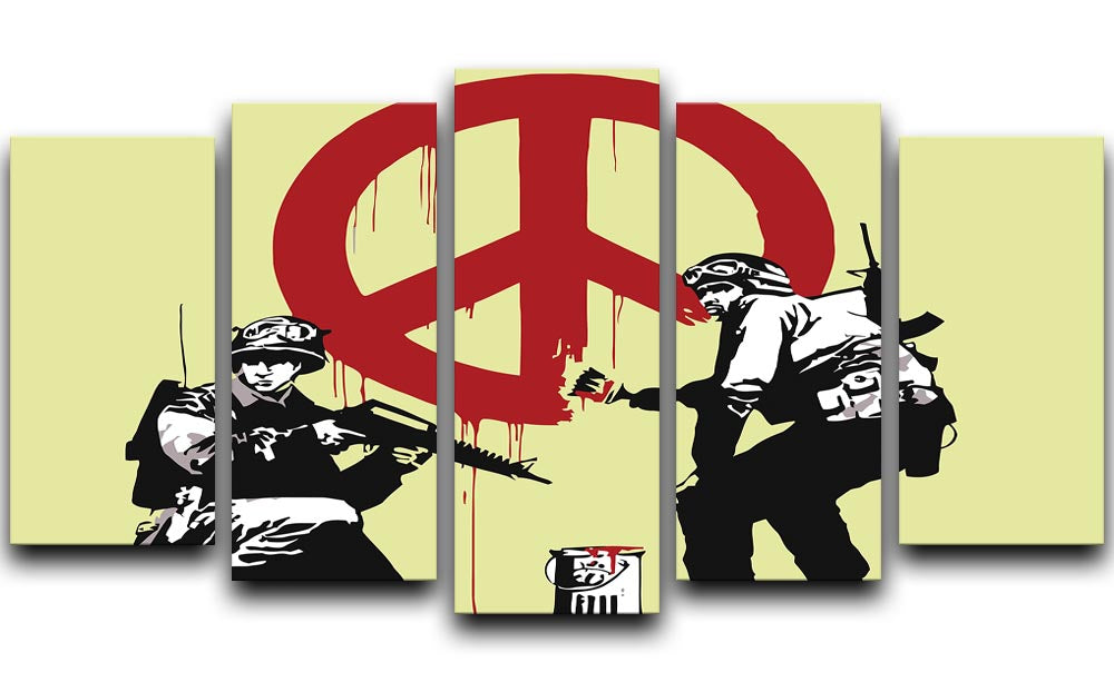 Banksy Soldiers Painting CND Sign Yellow 5 Split Panel Canvas - Canvas Art Rocks - 1