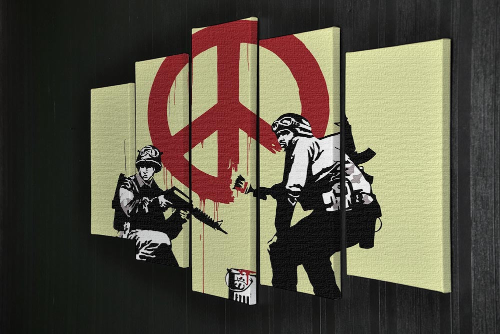 Banksy Soldiers Painting CND Sign Yellow 5 Split Panel Canvas - Canvas Art Rocks - 2