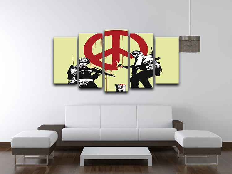 Banksy Soldiers Painting CND Sign Yellow 5 Split Panel Canvas - Canvas Art Rocks - 3