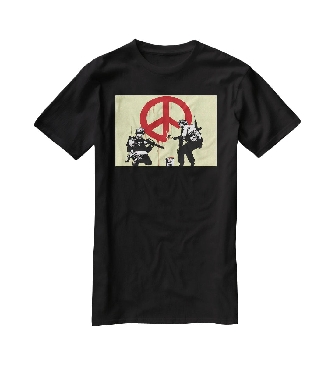 Banksy Soldiers Painting CND Sign Yellow T-Shirt - Canvas Art Rocks - 1
