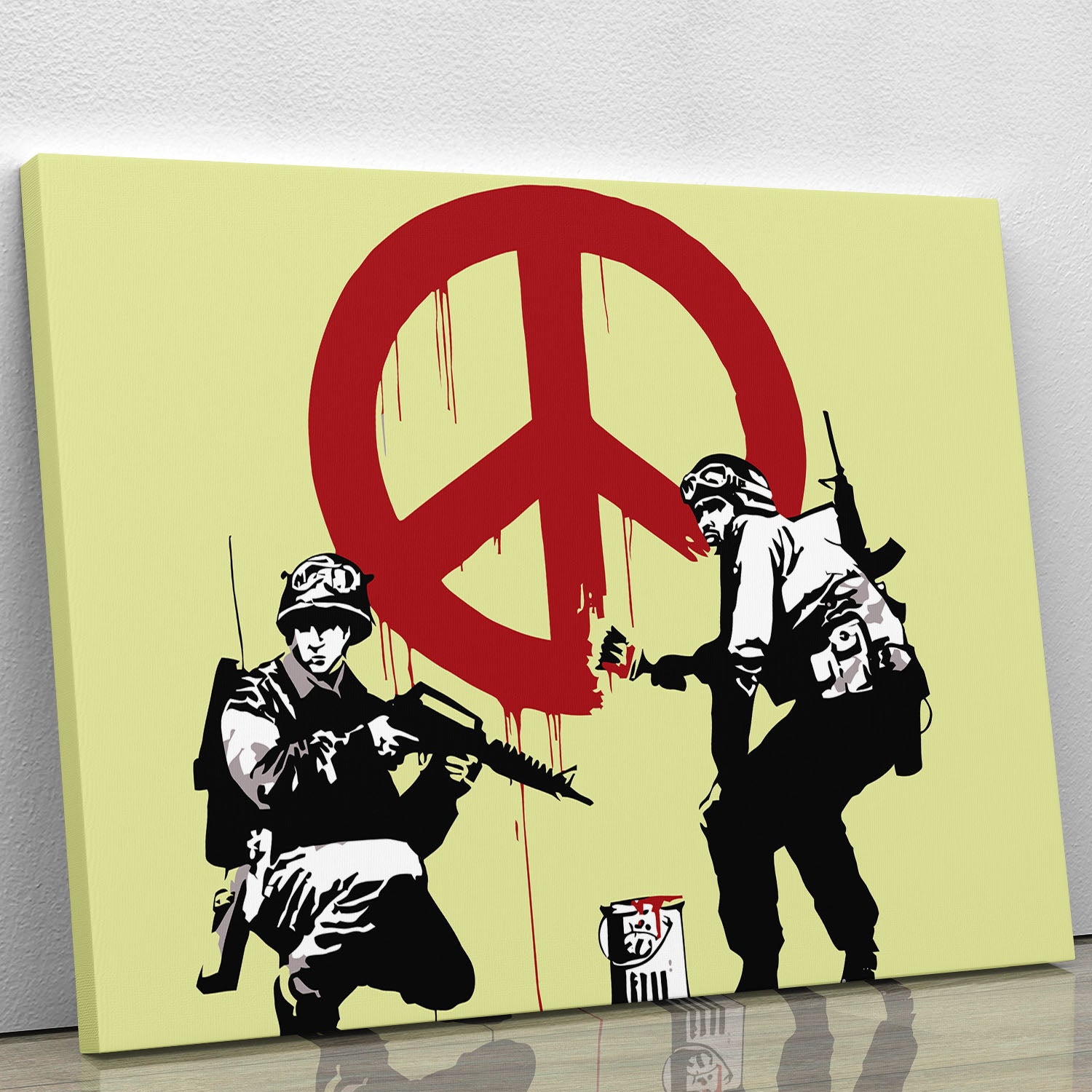 Banksy Soldiers Painting CND Sign Yellow Canvas Print or Poster - Canvas Art Rocks - 1