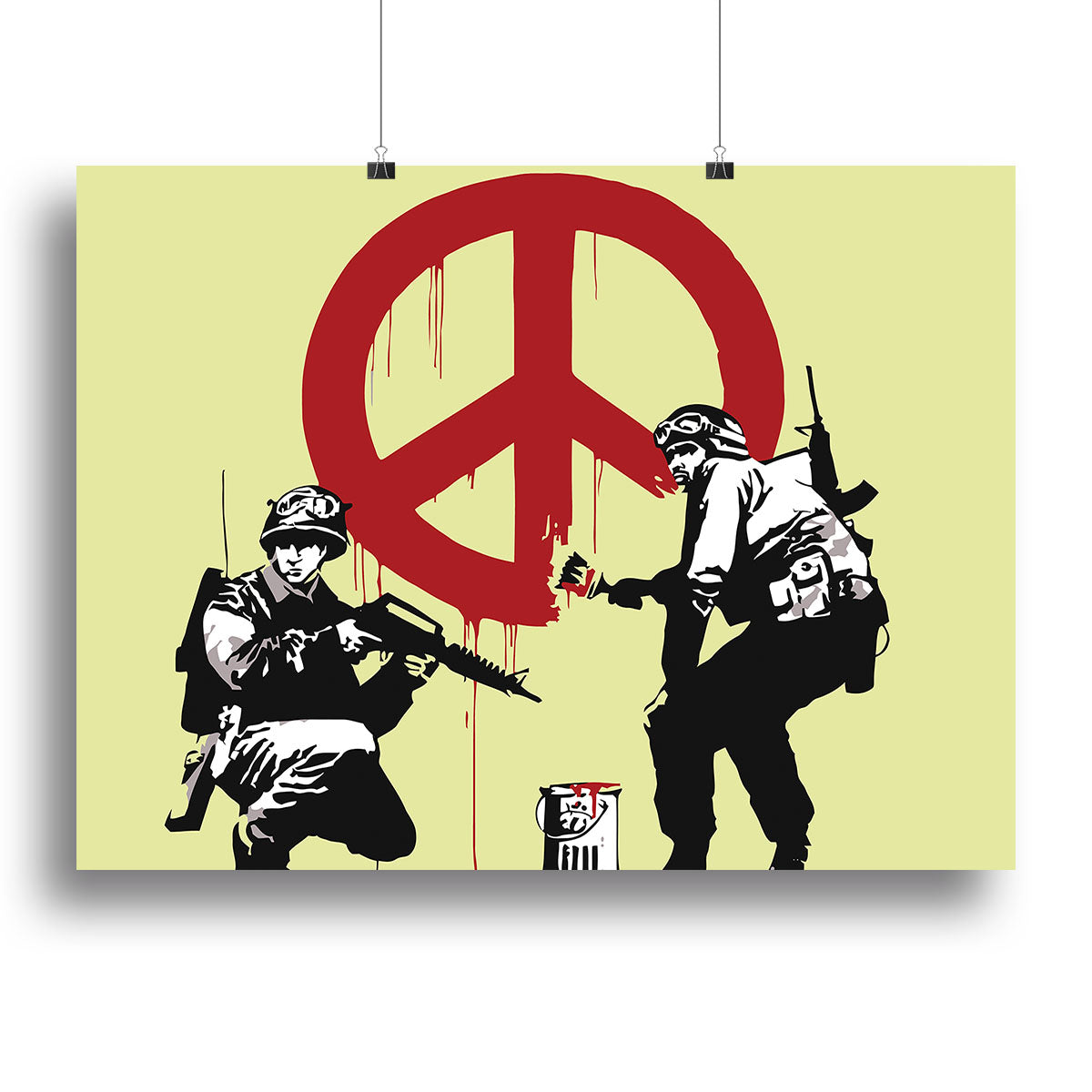 Banksy Soldiers Painting CND Sign Yellow Canvas Print or Poster - Canvas Art Rocks - 2