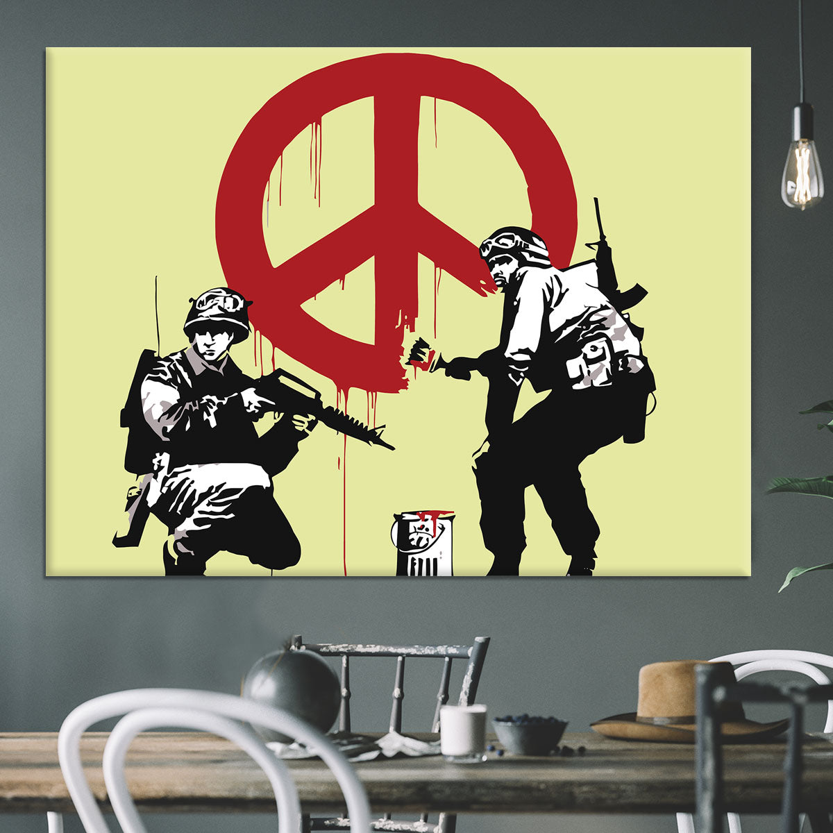 Banksy Soldiers Painting CND Sign Yellow Canvas Print or Poster - Canvas Art Rocks - 3