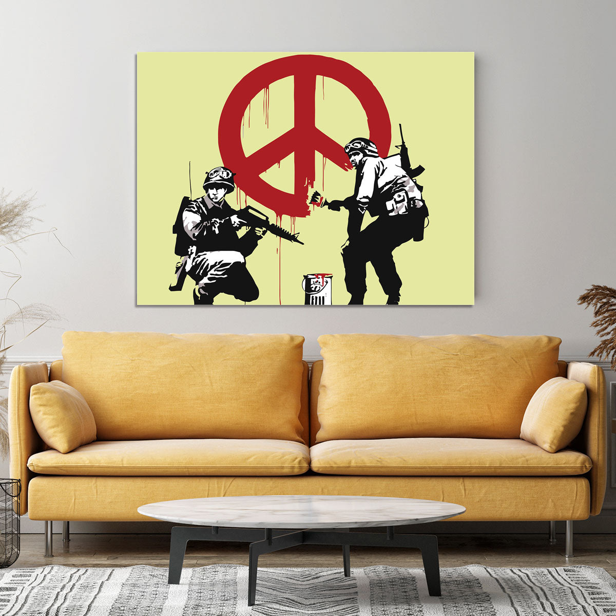 Banksy Soldiers Painting CND Sign Yellow Canvas Print or Poster - Canvas Art Rocks - 4