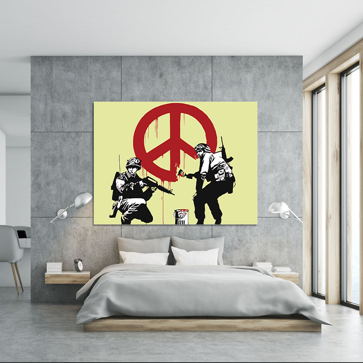 Banksy Soldiers Painting CND Sign Yellow Canvas Print or Poster - Canvas Art Rocks - 5