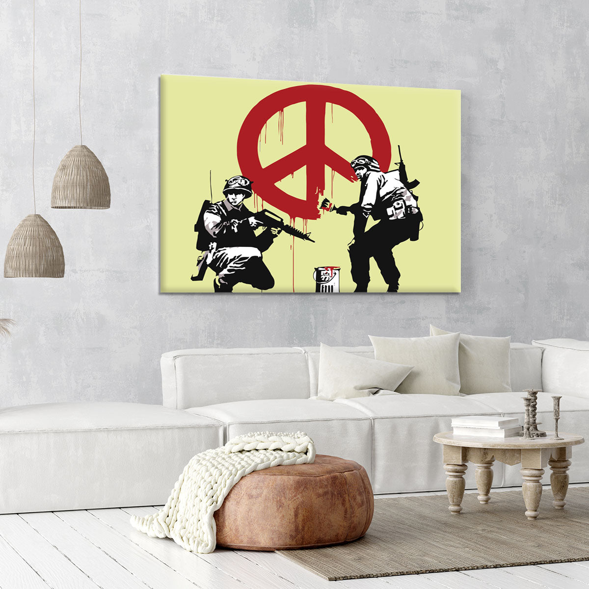 Banksy Soldiers Painting CND Sign Yellow Canvas Print or Poster - Canvas Art Rocks - 6