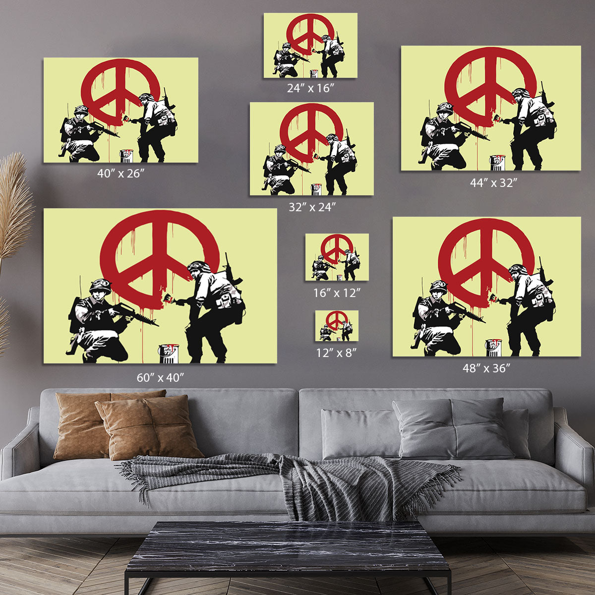 Banksy Soldiers Painting CND Sign Yellow Canvas Print or Poster - Canvas Art Rocks - 7