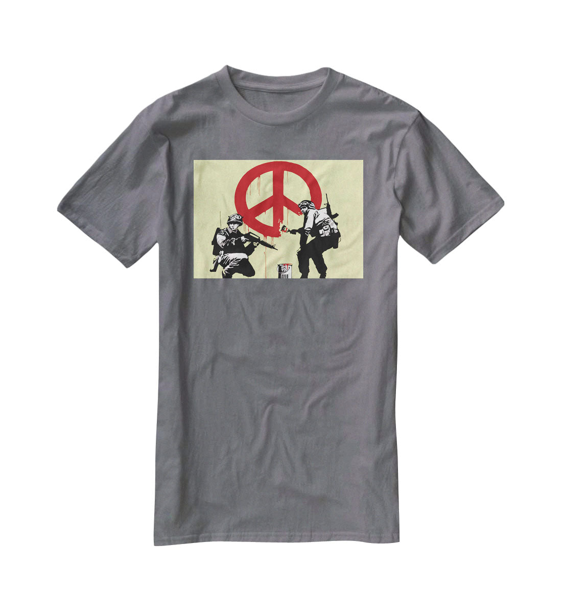 Banksy Soldiers Painting CND Sign Yellow T-Shirt - Canvas Art Rocks - 3