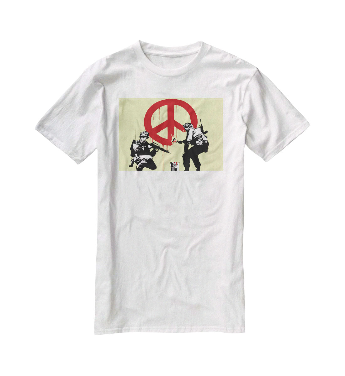 Banksy Soldiers Painting CND Sign Yellow T-Shirt - Canvas Art Rocks - 5