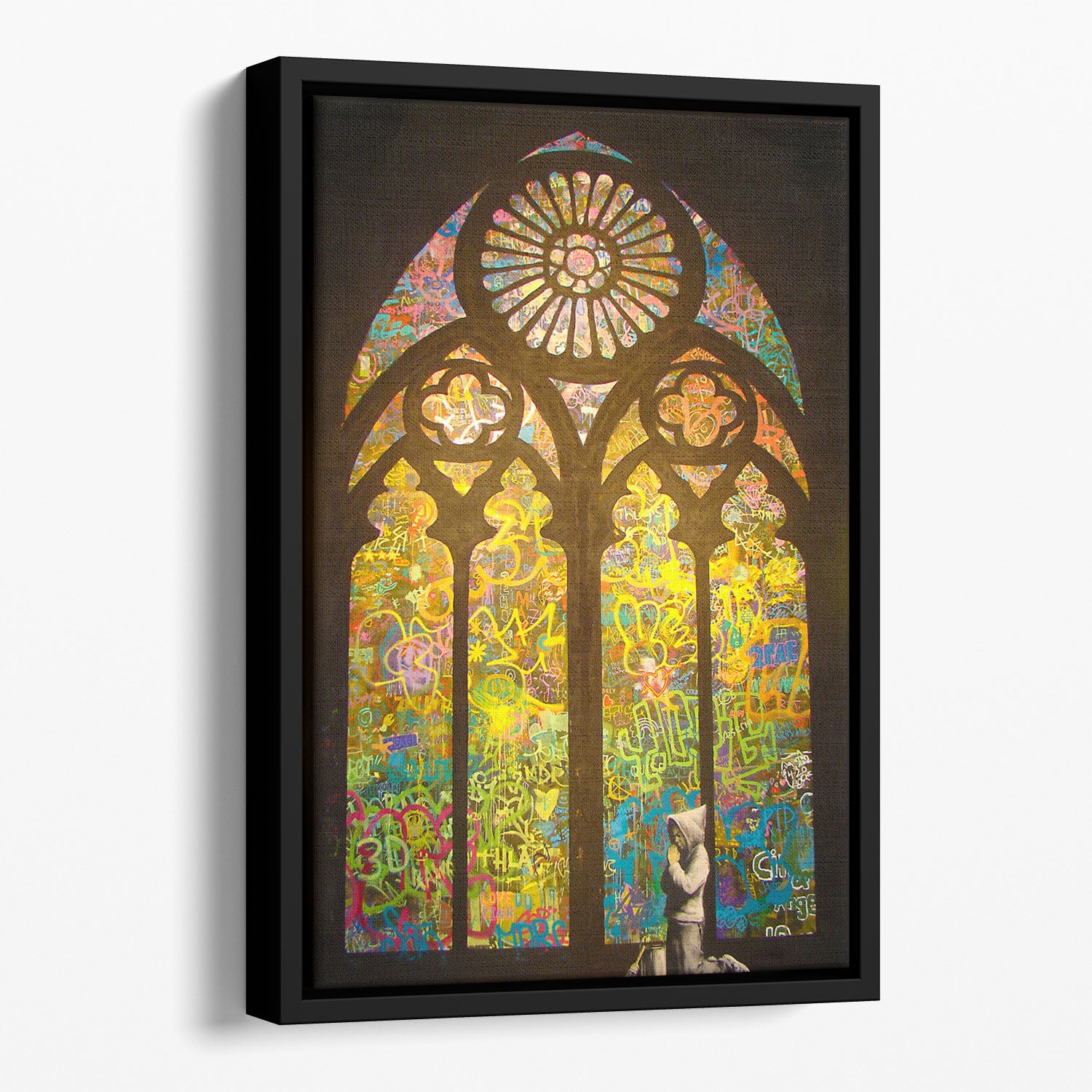 Banksy Stained Glass Window Floating Framed Canvas