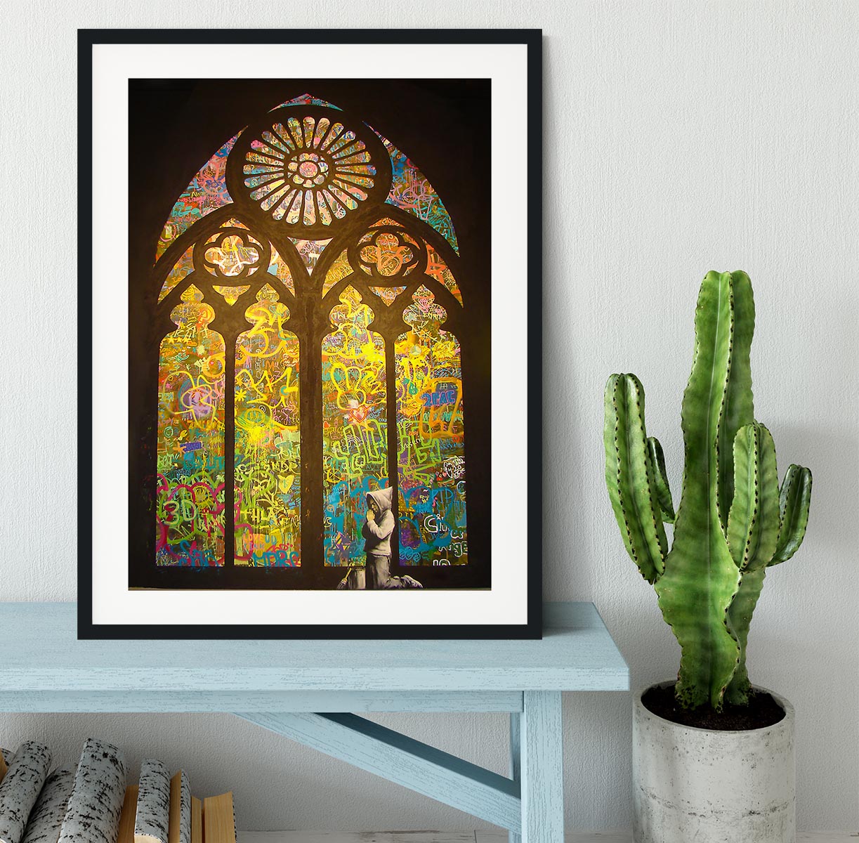 Banksy Stained Glass Window Framed Print - Canvas Art Rocks - 1