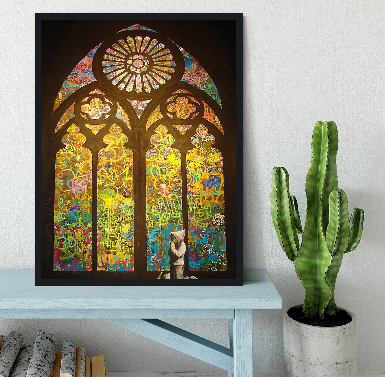 Banksy Stained Glass Window Framed Print - Canvas Art Rocks - 2