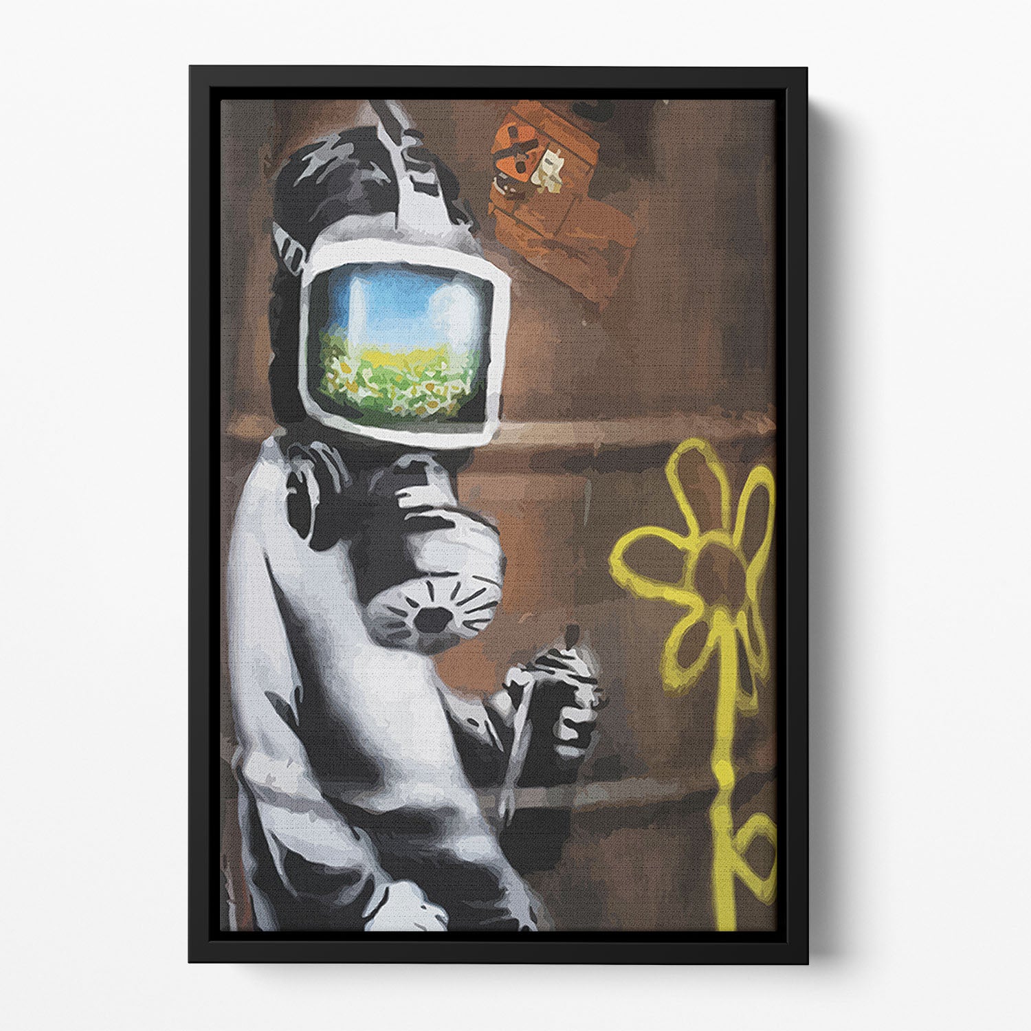 Banksy Sunflower Field Gas Mask Floating Framed Canvas