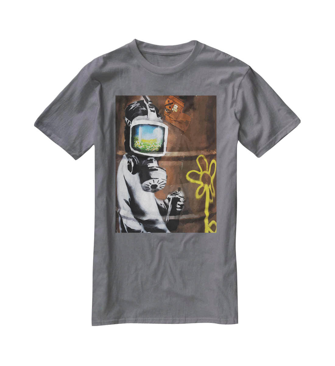 Banksy Sunflower Field Gas Mask T-Shirt - Canvas Art Rocks - 3
