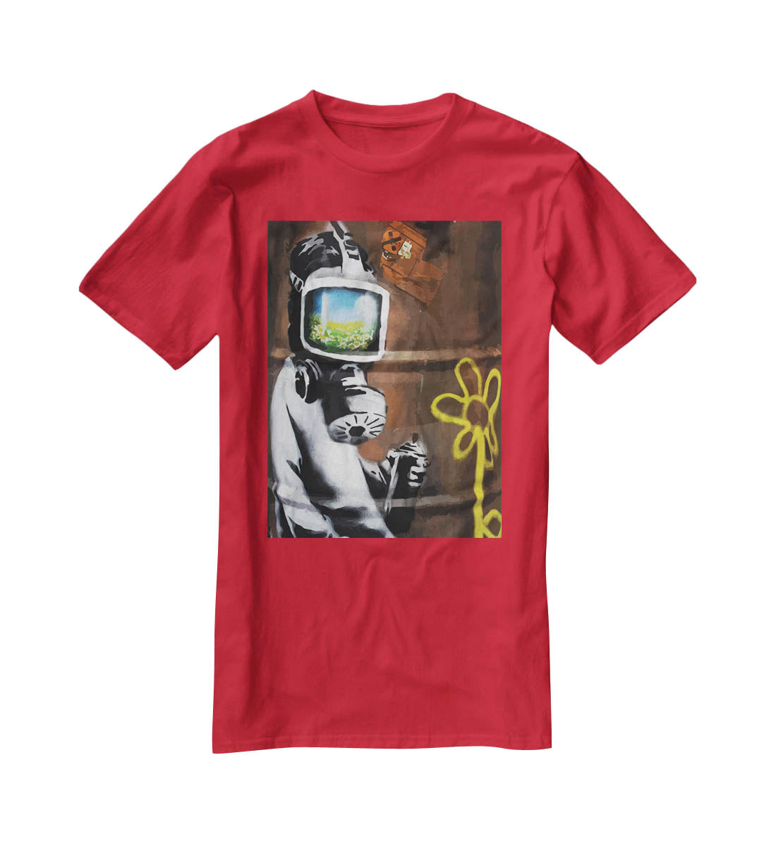 Banksy Sunflower Field Gas Mask T-Shirt - Canvas Art Rocks - 4