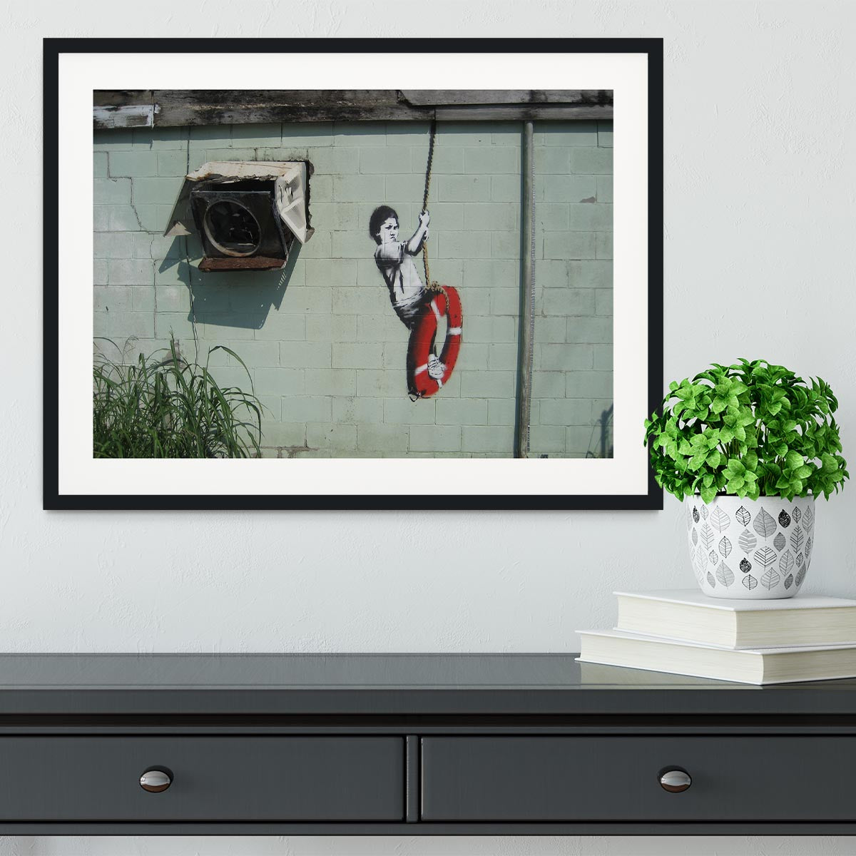 Banksy Swing Boy Framed Print - Canvas Art Rocks - 1