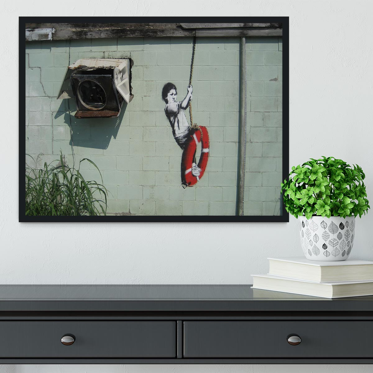 Banksy Swing Boy Framed Print - Canvas Art Rocks - 2