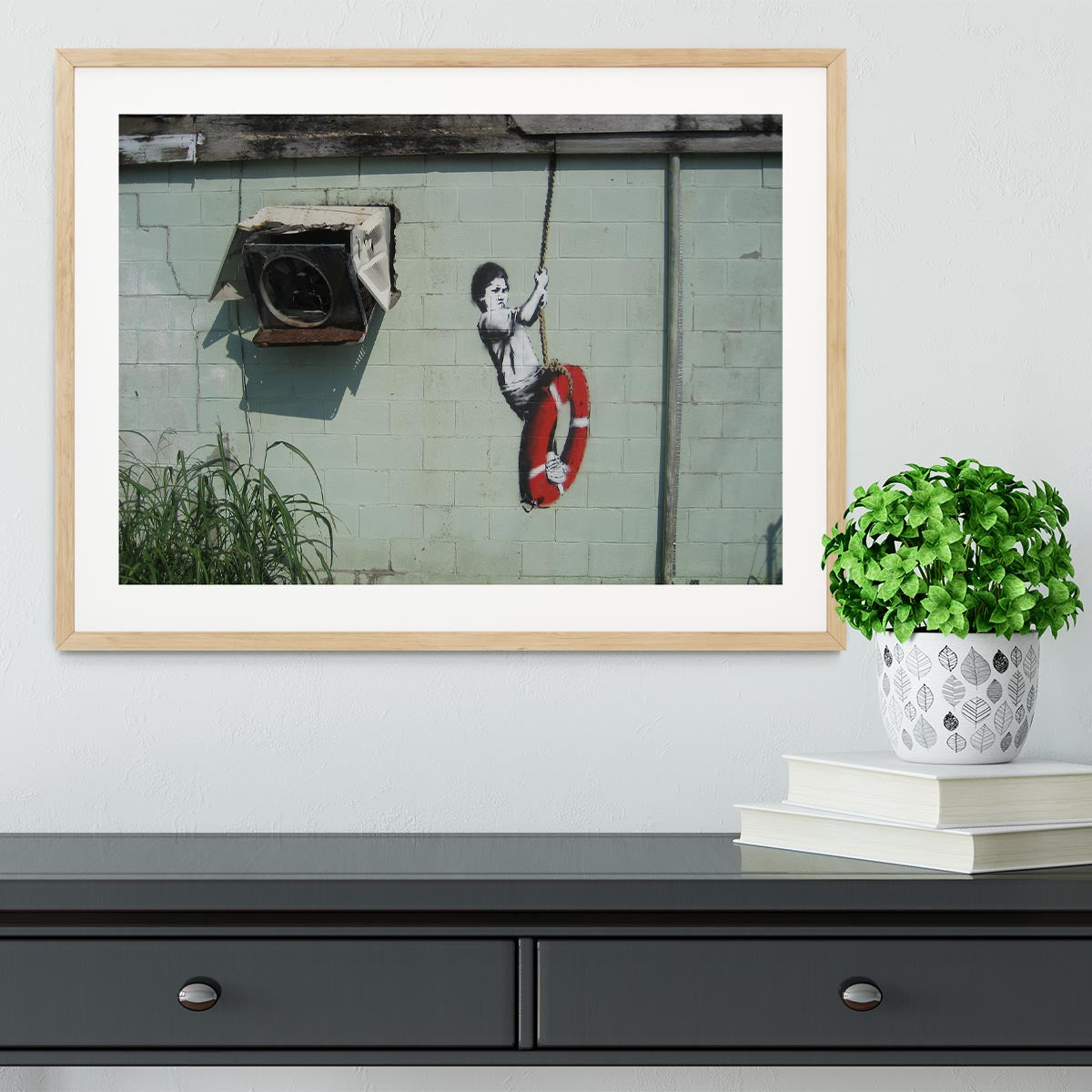 Banksy Swing Boy Framed Print - Canvas Art Rocks - 3