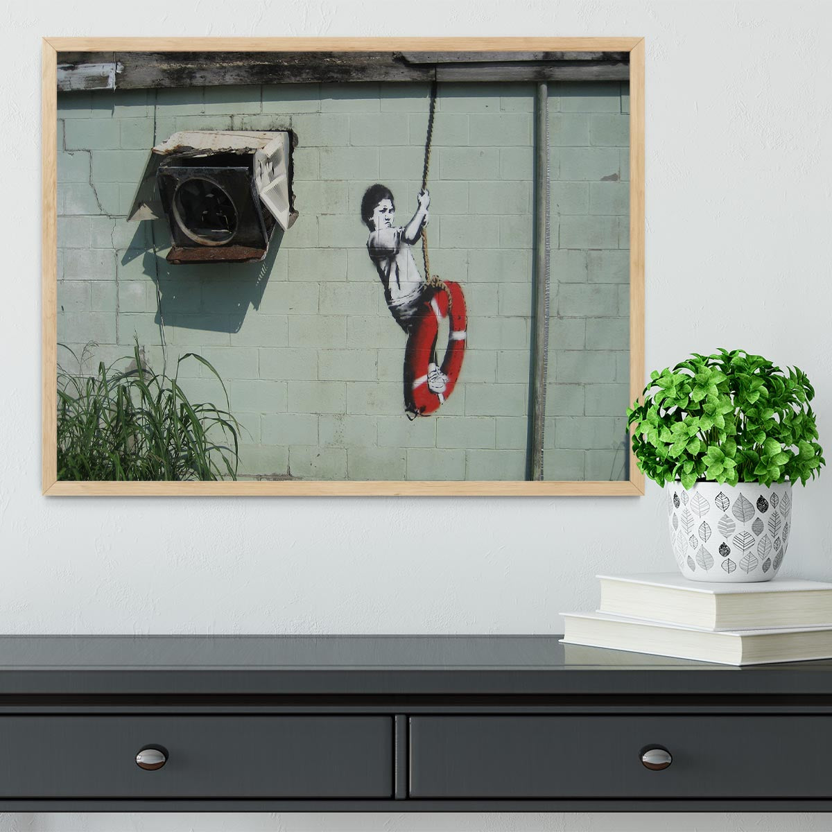 Banksy Swing Boy Framed Print - Canvas Art Rocks - 4