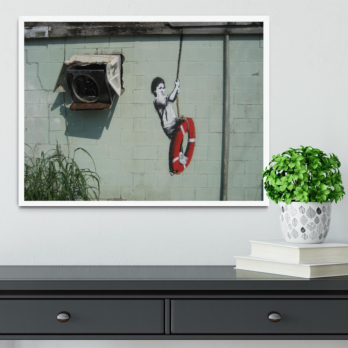 Banksy Swing Boy Framed Print - Canvas Art Rocks -6