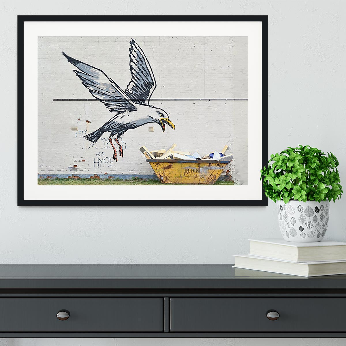 Banksy Swooping Seagull Lowestoft Framed Print - Canvas Art Rocks - 1