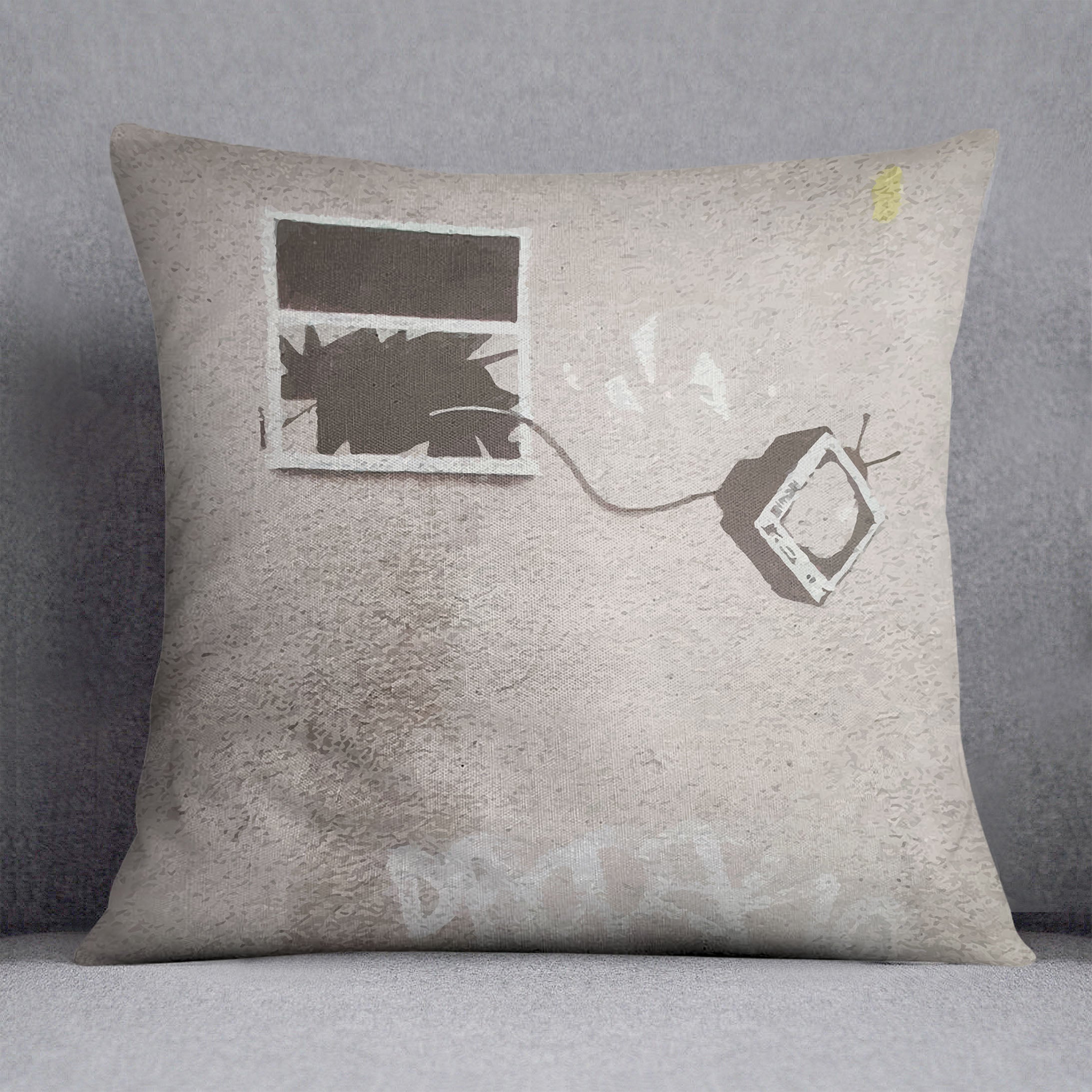 Banksy TV Through Window Cushion - Canvas Art Rocks - 1