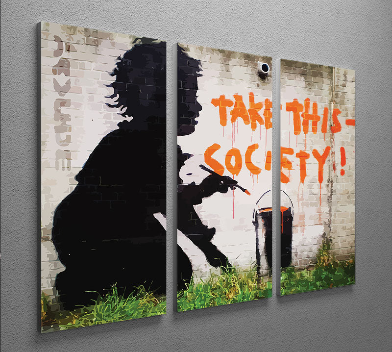 Banksy Take This Society 3 Split Panel Canvas Print - Canvas Art Rocks - 2