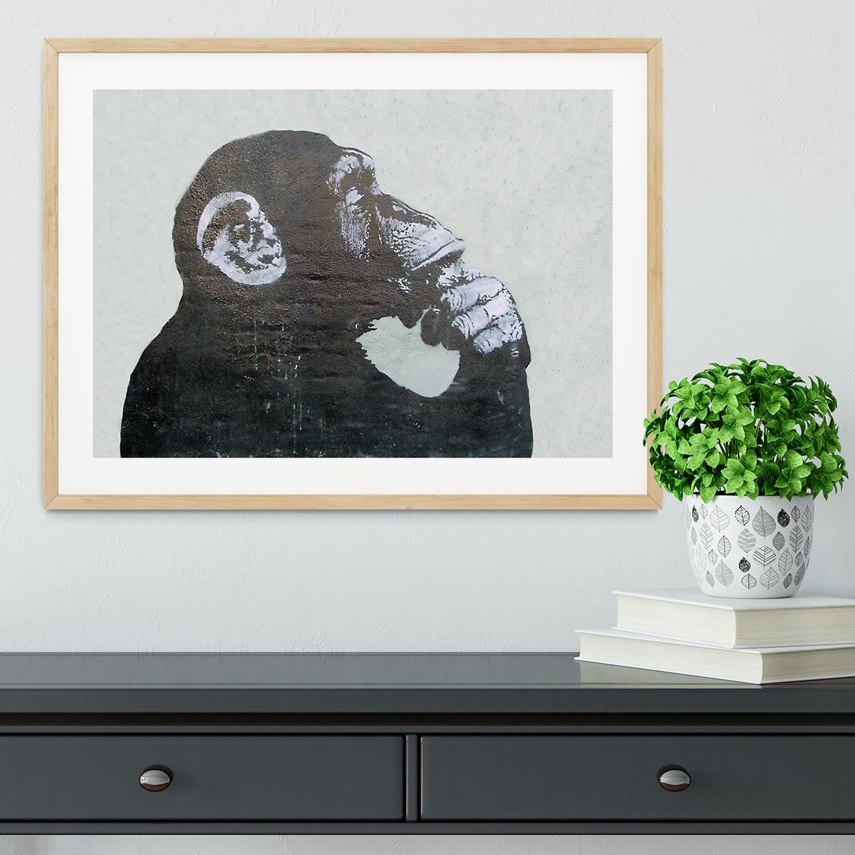 Banksy The Thinker Monkey Framed Print - Canvas Art Rocks - 3