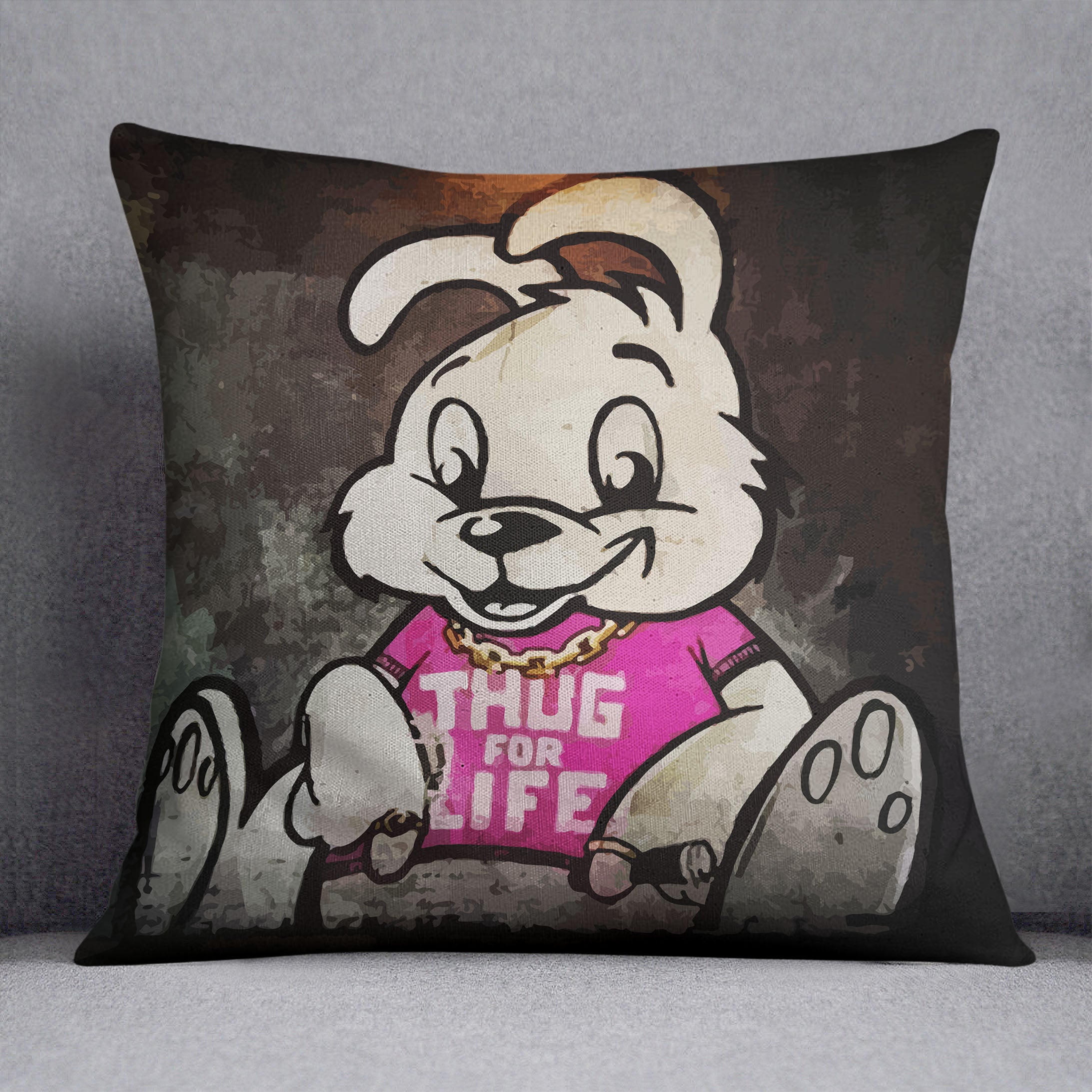 Banksy Thug For Life Bunny Cushion - Canvas Art Rocks - 1