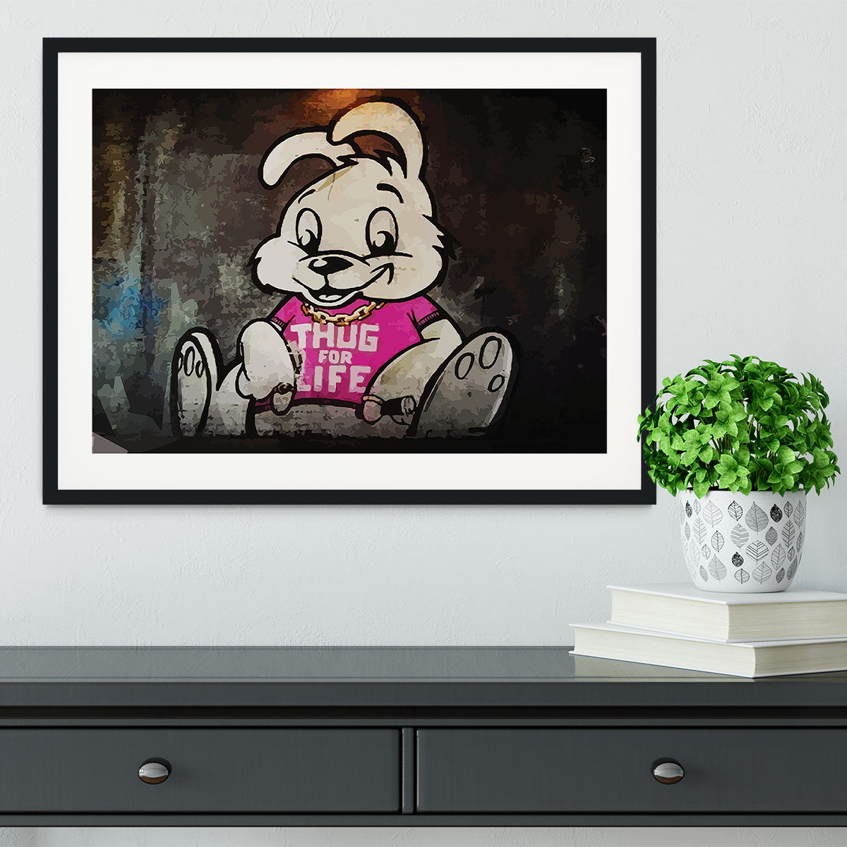Banksy Thug For Life Bunny Framed Print - Canvas Art Rocks - 1