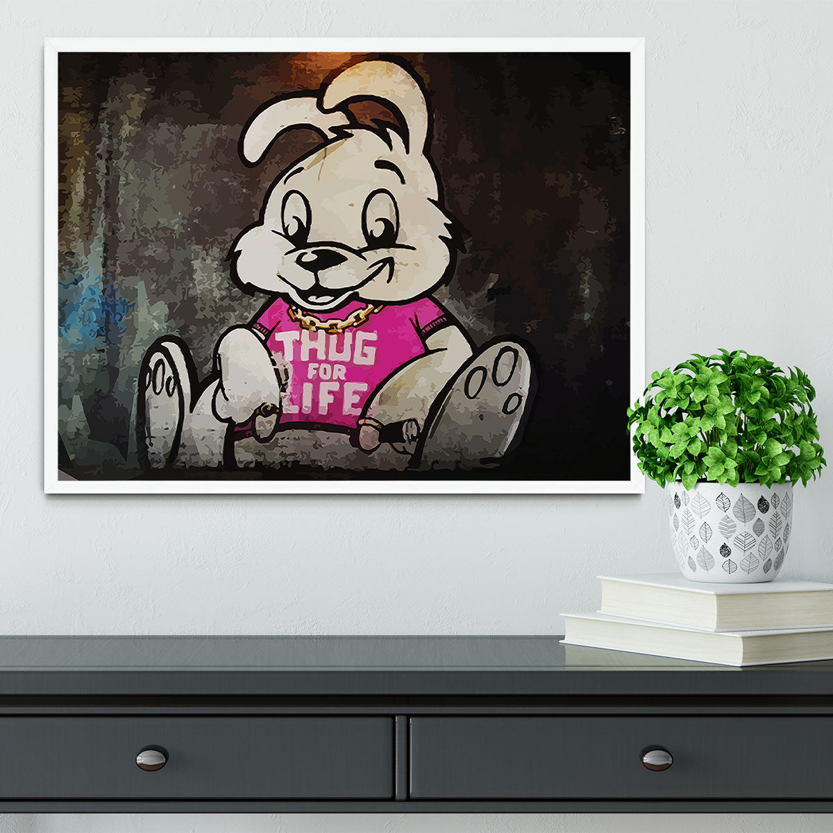 Banksy Thug For Life Bunny Framed Print - Canvas Art Rocks -6