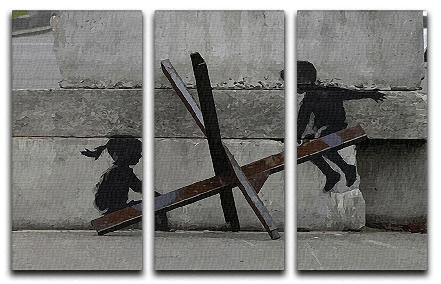 Banksy Ukraine Children Tank Trap See Saw 3 Split Panel Canvas Print - Canvas Art Rocks - 1