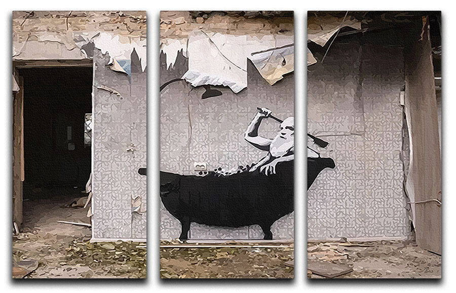Banksy Ukraine Man In Bath 3 Split Panel Canvas Print - Canvas Art Rocks - 1