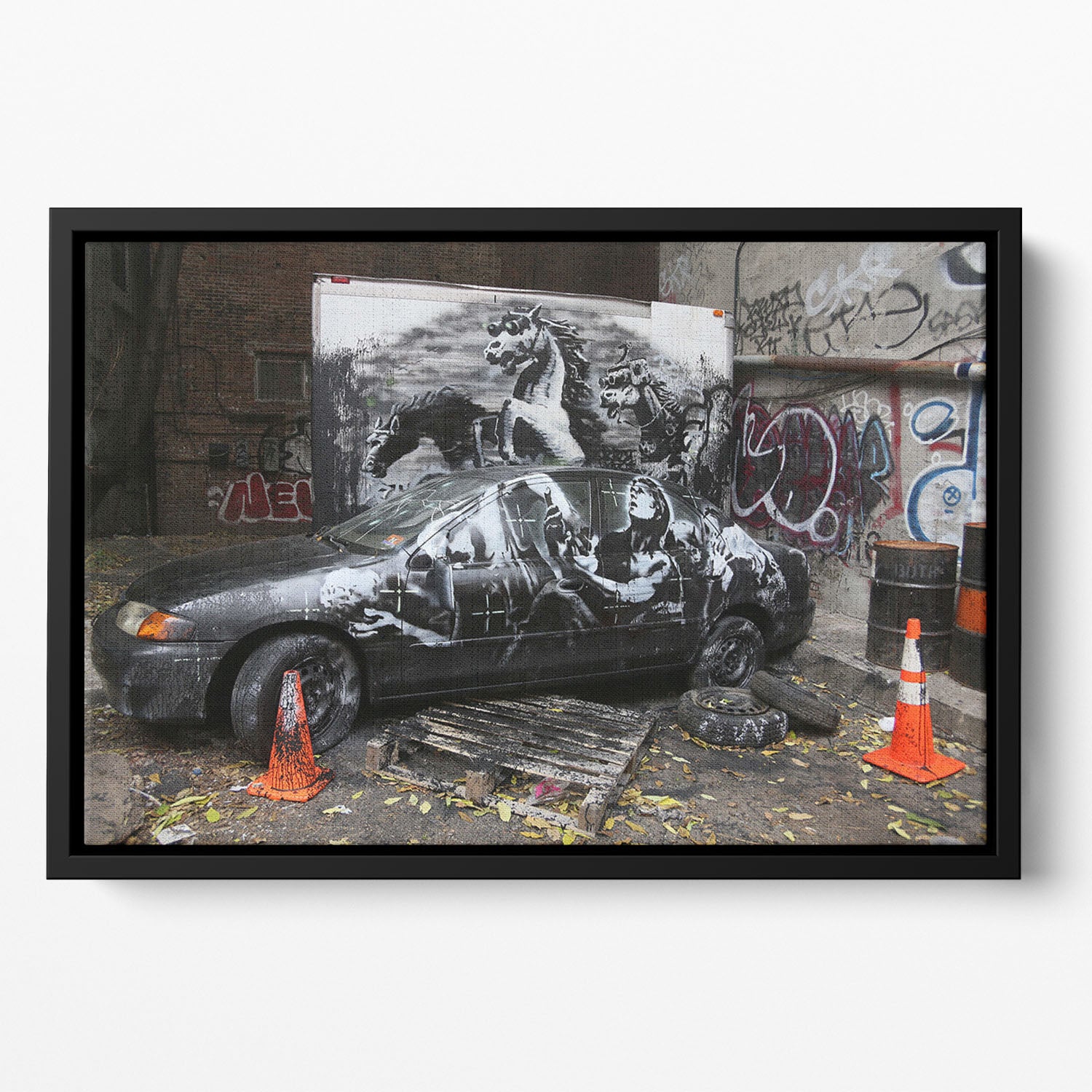 Banksy War Horse Floating Framed Canvas