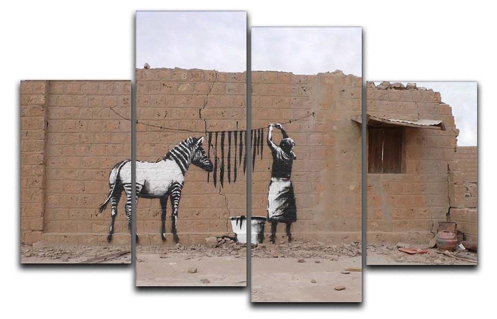 Banksy Washing Zebra Stripes 4 Split Panel Canvas  - Canvas Art Rocks - 1