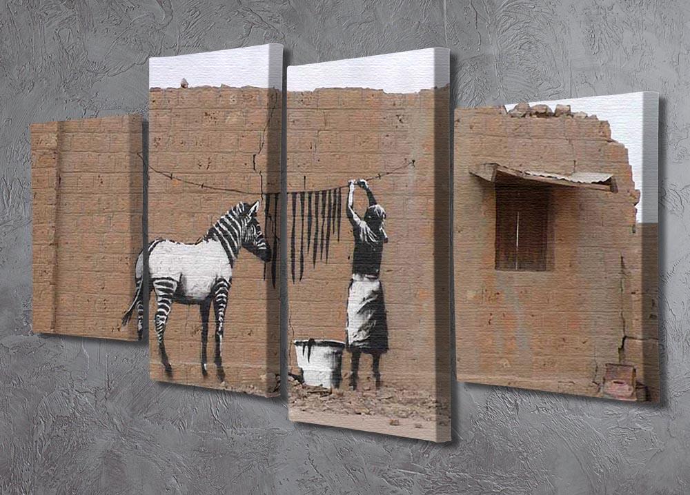 Banksy Washing Zebra Stripes 4 Split Panel Canvas - Canvas Art Rocks - 2
