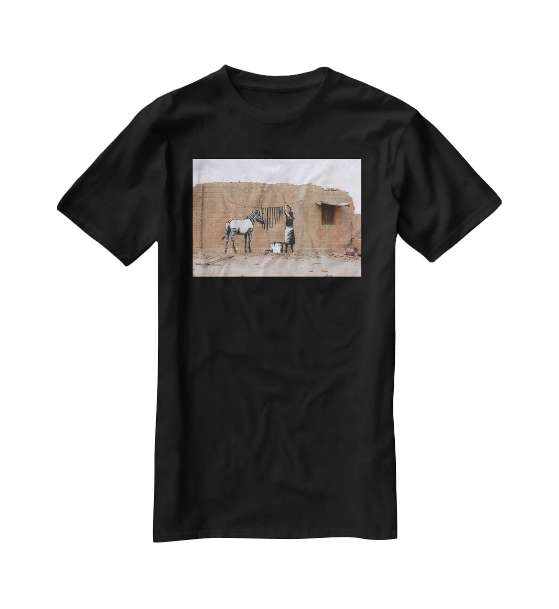 Banksy Washing Zebra Stripes T-Shirt - Canvas Art Rocks - 1