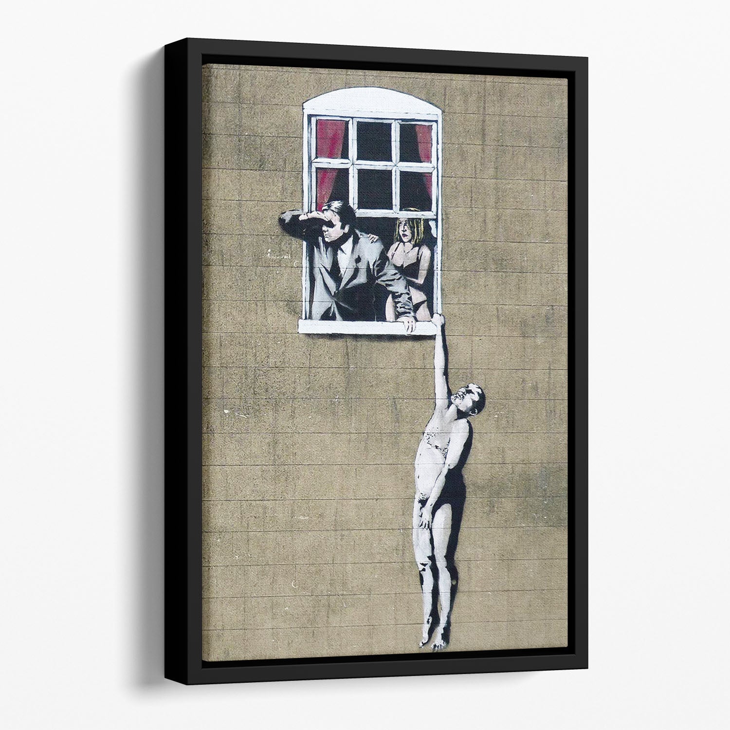 Banksy Window Lovers Floating Framed Canvas
