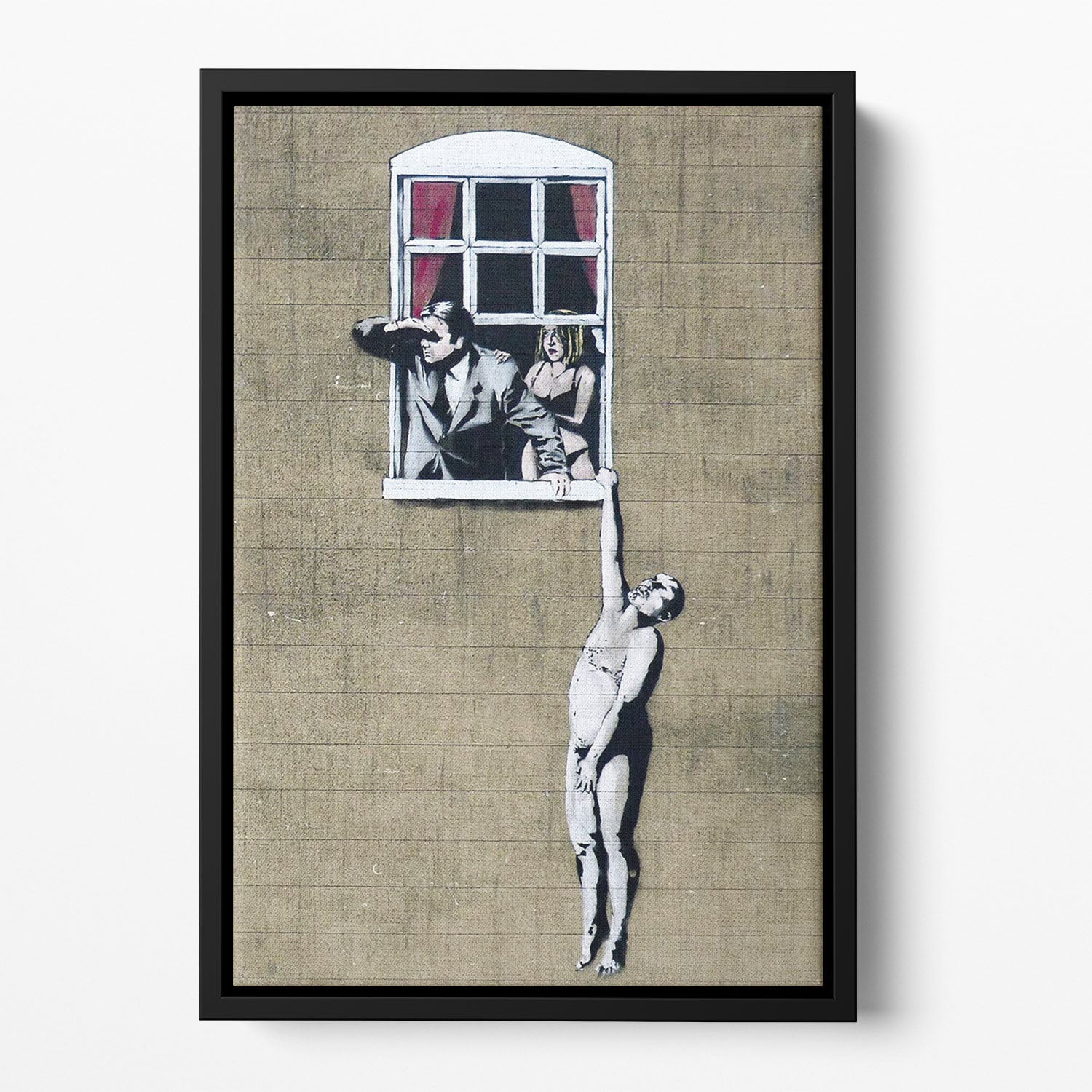 Banksy Window Lovers Floating Framed Canvas