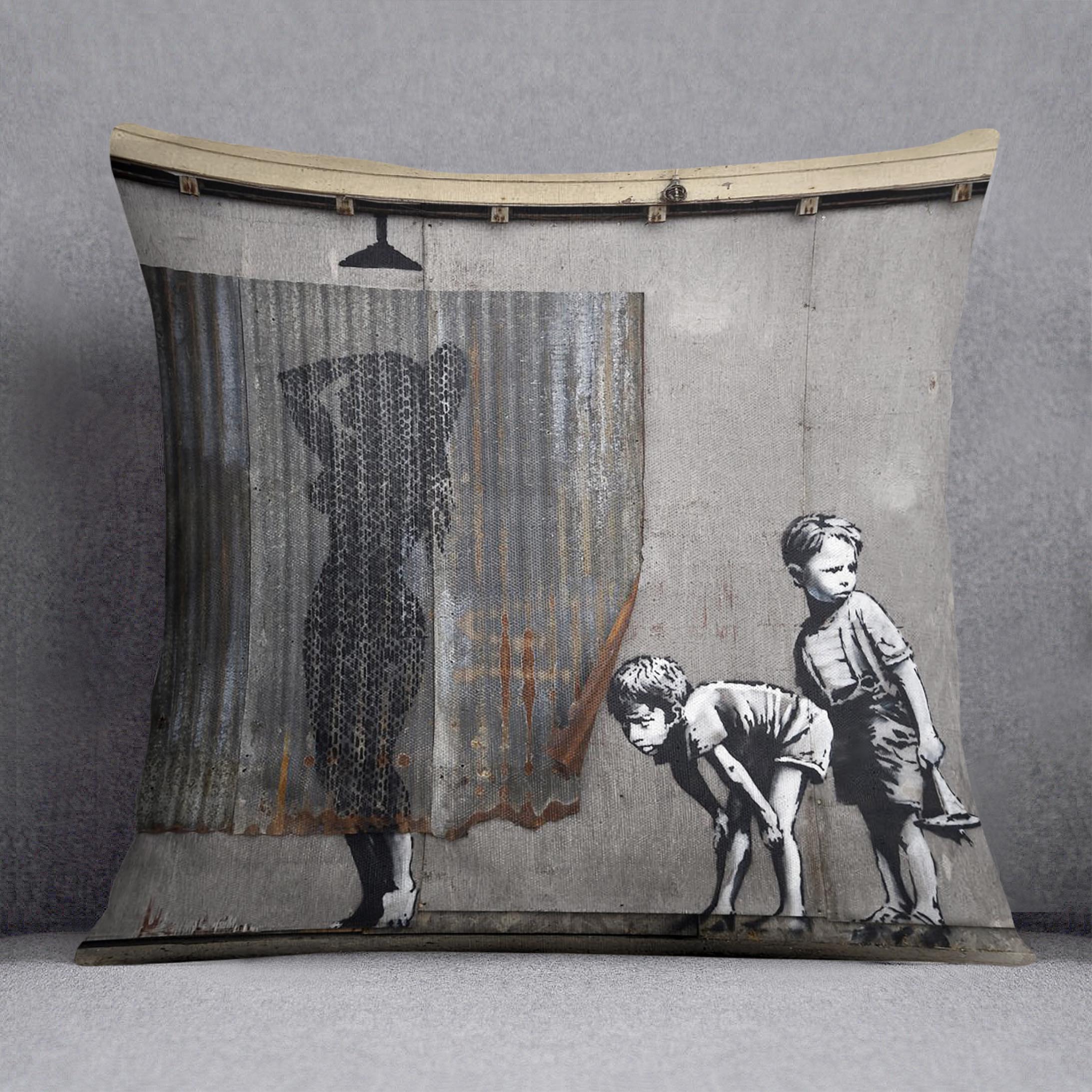 Banksy Woman In Shower Cushion
