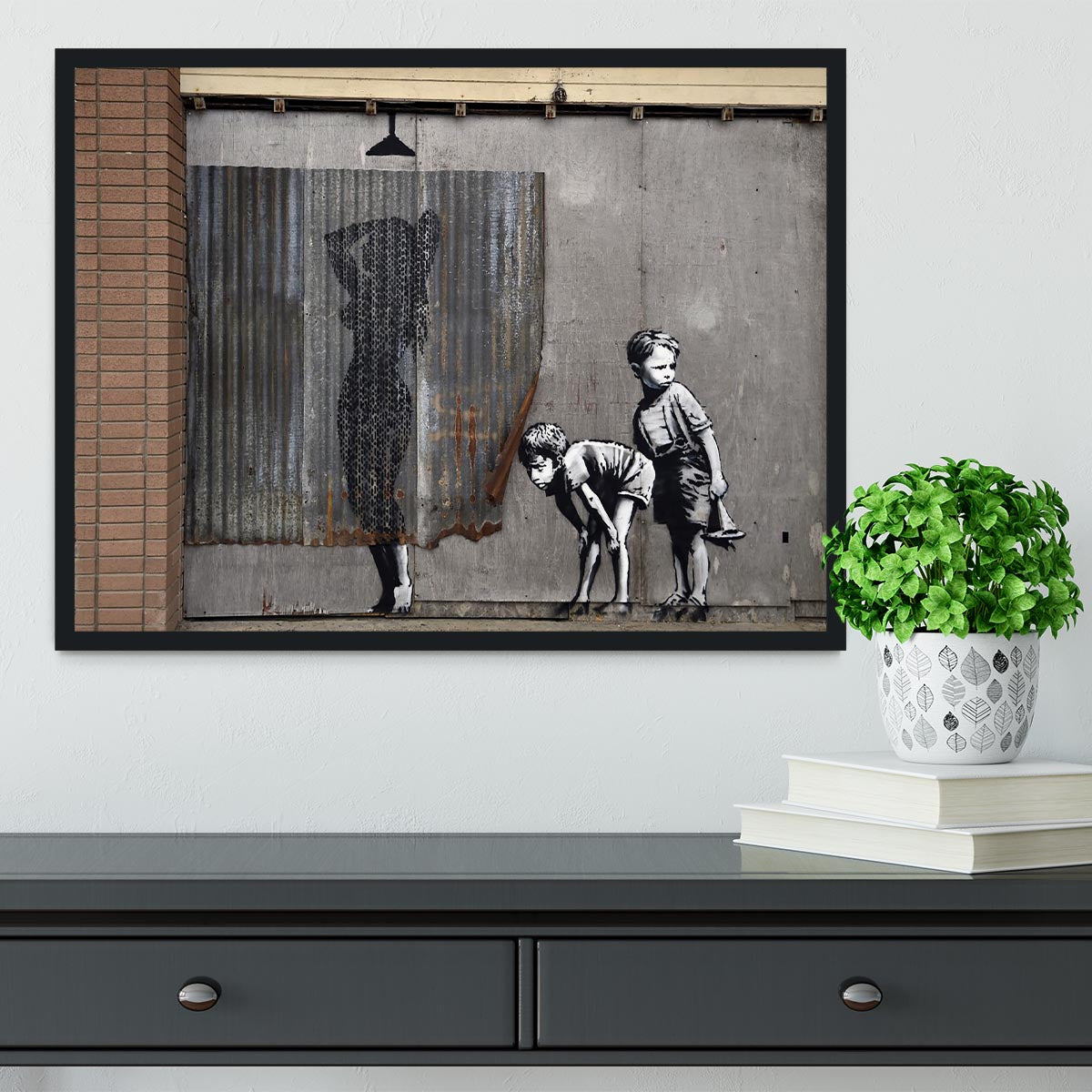 Banksy Woman In Shower Framed Print - Canvas Art Rocks - 2