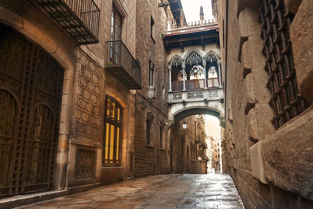 Barcelona Gothic quarter Carrer del Bisbe Wall Mural Wallpaper - Canvas Art Rocks - 1