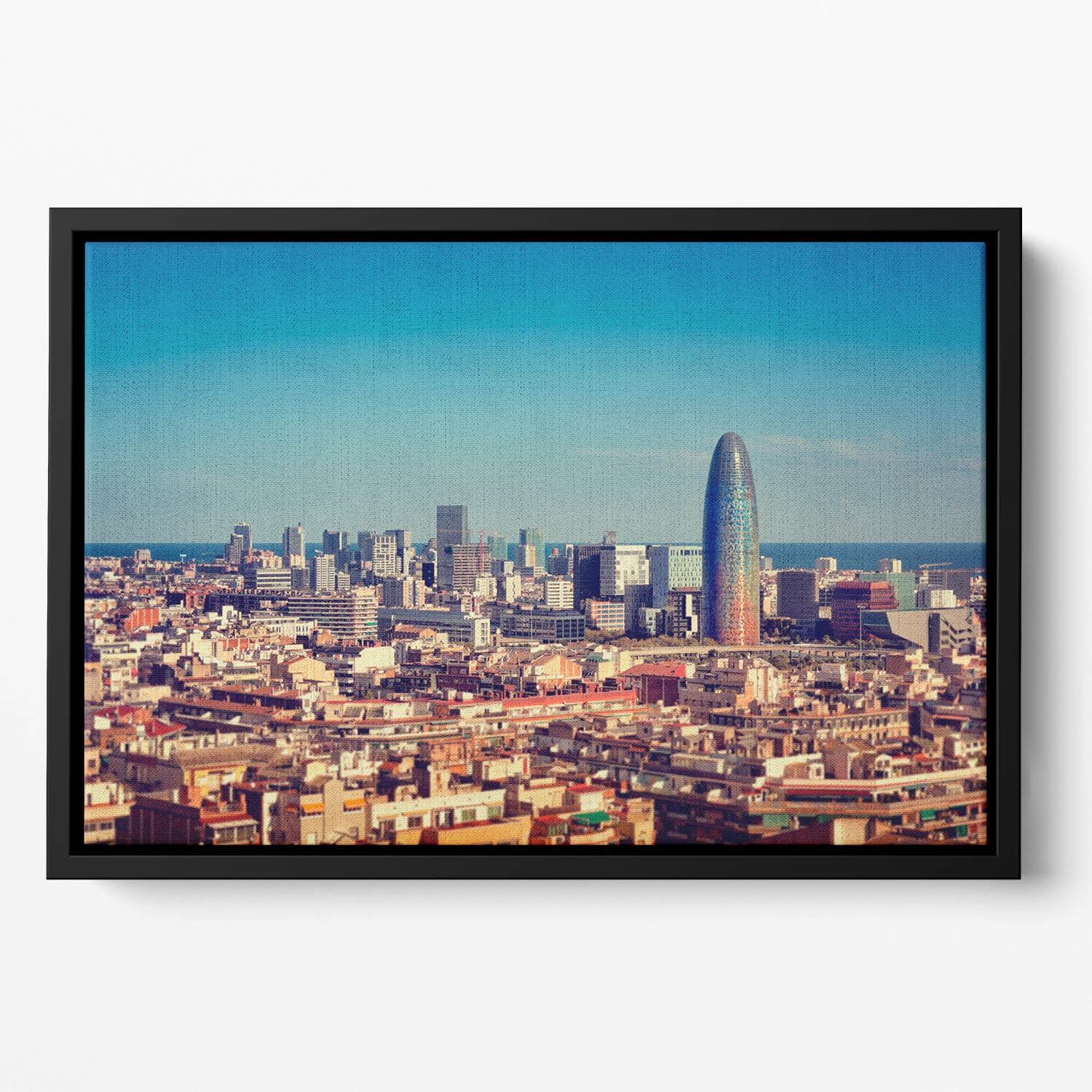 Barcelona skyline with skyscrapers Floating Framed Canvas