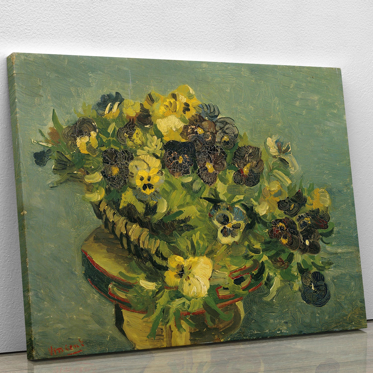 Basket of pansies on a small table by Van Gogh Canvas Print or Poster - Canvas Art Rocks - 1