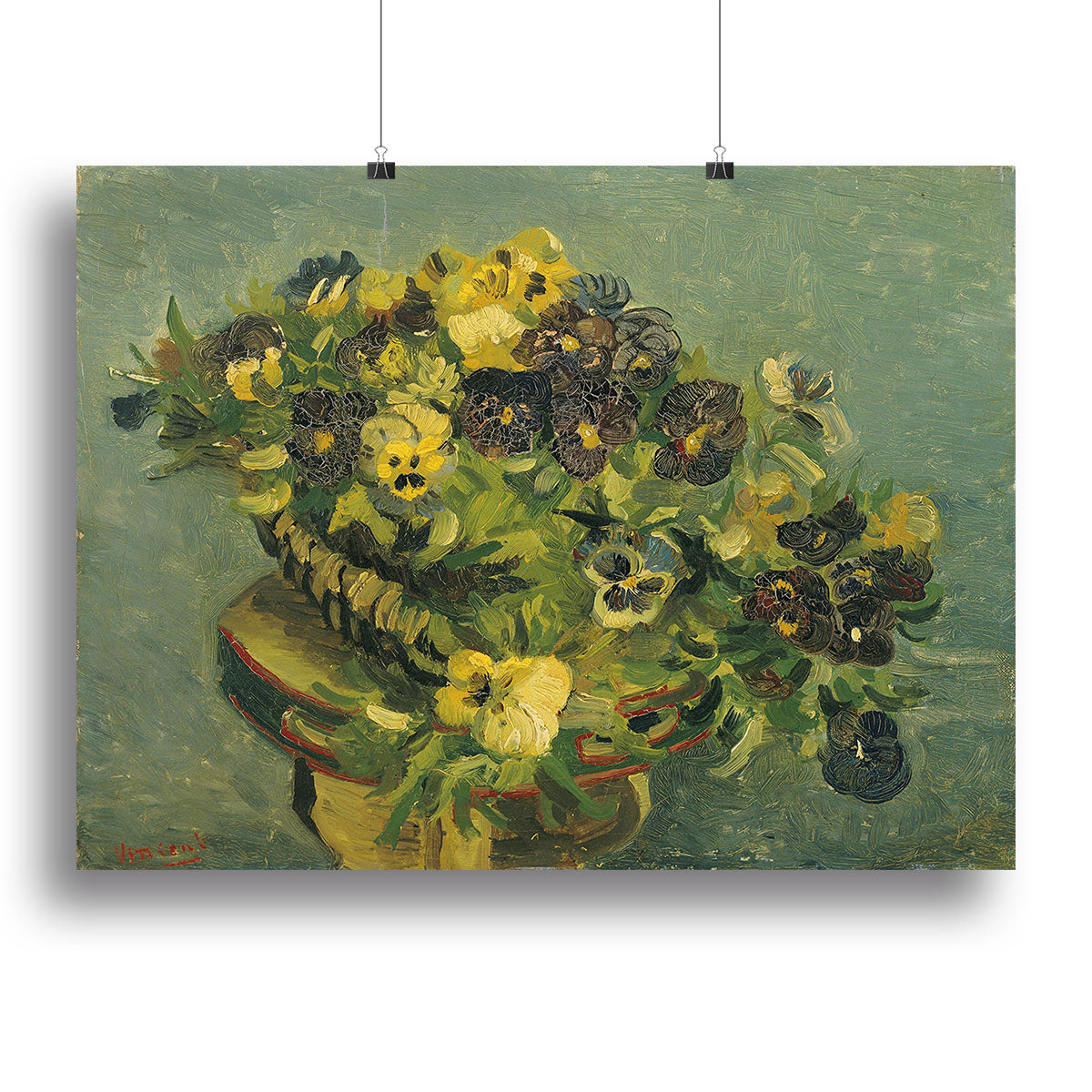 Basket of pansies on a small table by Van Gogh Canvas Print or Poster - Canvas Art Rocks - 2