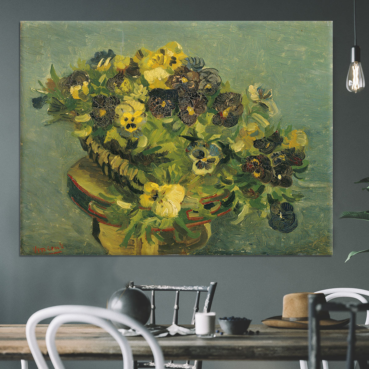 Basket of pansies on a small table by Van Gogh Canvas Print or Poster - Canvas Art Rocks - 3