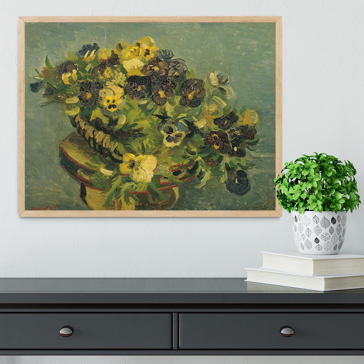 Basket of pansies on a small table by Van Gogh Framed Print - Canvas Art Rocks - 4