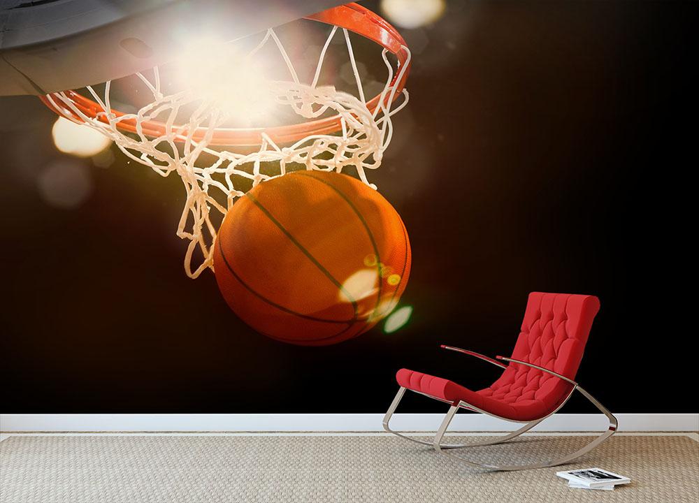 Basketball going through hoop Wall Mural Wallpaper - Canvas Art Rocks - 2