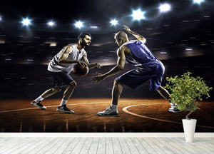 Basketball players in action in gym Wall Mural Wallpaper - Canvas Art Rocks - 4